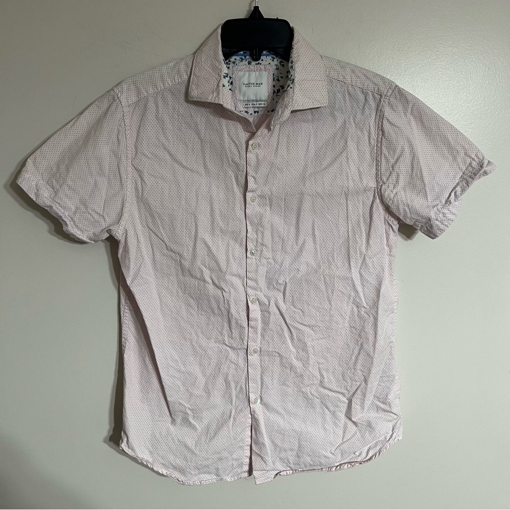Cactus Man Ricky Singh Pink Polka Dot Design Slim Fit Button Up Shirt Size Small